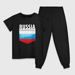 Пижама хлопковая детская Russia Триколор России, цвет: черный