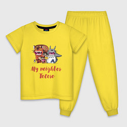 Пижама хлопковая детская Мой сосед Тоторо - персонажи, цвет: желтый