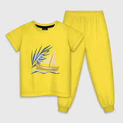Пижама хлопковая детская Парусник в океане, цвет: желтый