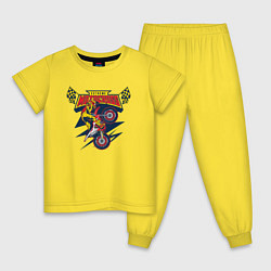 Пижама хлопковая детская Extreme motocross: мотоциклист на красном мото, цвет: желтый