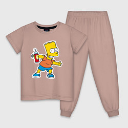 Пижама хлопковая детская Барт Симпсон с баплончиком для граффити, цвет: пыльно-розовый