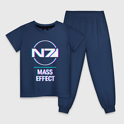 Пижама хлопковая детская Mass Effect в стиле glitch и баги графики, цвет: тёмно-синий