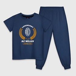 Пижама хлопковая детская Лого AC Milan и надпись legendary football club, цвет: тёмно-синий