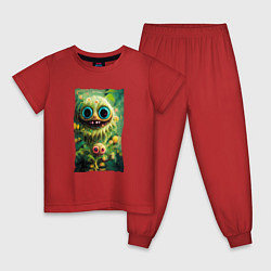 Пижама хлопковая детская Растение монстр, цвет: красный