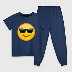 Пижама хлопковая детская Эмодзи в Солнечных Очках, цвет: тёмно-синий