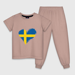 Пижама хлопковая детская Сердце - Швеция, цвет: пыльно-розовый