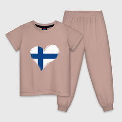 Пижама хлопковая детская Сердце - Финляндия, цвет: пыльно-розовый