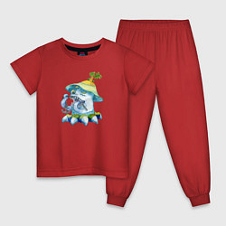 Пижама хлопковая детская Морской монстр с цепью, цвет: красный