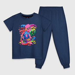 Пижама хлопковая детская Барт Симпсон - крутой скейтер - разноцветные клякс, цвет: тёмно-синий