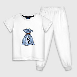 Пижама хлопковая детская Мешок с долларами, цвет: белый