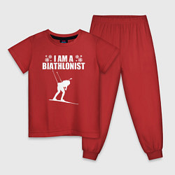 Пижама хлопковая детская Я биатлонист, цвет: красный