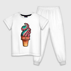 Пижама хлопковая детская Мороженое осьминог, цвет: белый