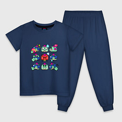 Пижама хлопковая детская Значки на Базз Пины Бравл Старс Buzz, цвет: тёмно-синий