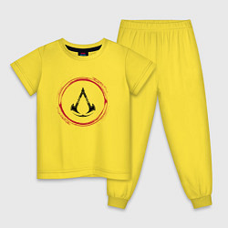Пижама хлопковая детская Символ Assassins Creed и красная краска вокруг, цвет: желтый