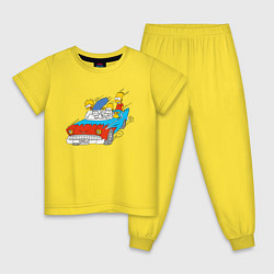 Пижама хлопковая детская Семейка Симпсонов мчится на автомобиле, цвет: желтый