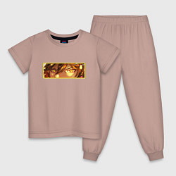 Пижама хлопковая детская Джун ли : Геншин бокс лого, цвет: пыльно-розовый