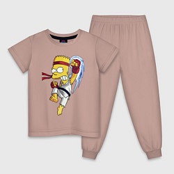 Пижама хлопковая детская Боец Барт Симпсон - чёрный пояс, цвет: пыльно-розовый