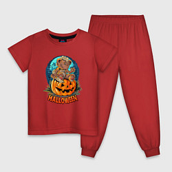 Пижама хлопковая детская Halloween - Мишка на тыкве, цвет: красный