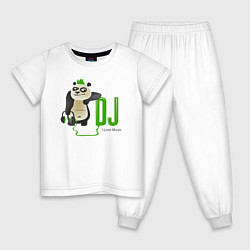 Пижама хлопковая детская DJ панда я люблю музыку, цвет: белый
