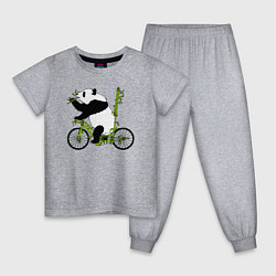 Пижама хлопковая детская Панда на велосипеде с бамбуком, цвет: меланж