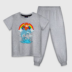 Пижама хлопковая детская Красная панда верхом на дельфине, цвет: меланж