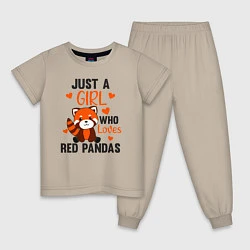 Пижама хлопковая детская Просто девочка которая любит красных панд, цвет: миндальный