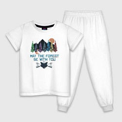 Пижама хлопковая детская Горы, лес и лиса, цвет: белый