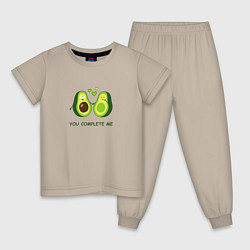 Пижама хлопковая детская Влюбленные авокадо Милые авокадики, цвет: миндальный