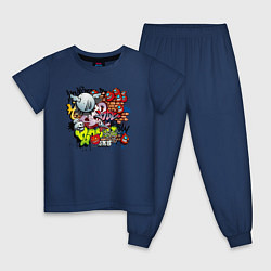 Пижама хлопковая детская Граффити монстрики и маска, цвет: тёмно-синий