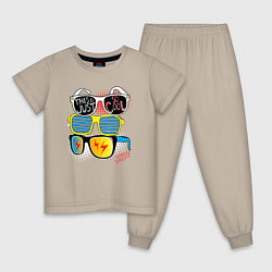 Пижама хлопковая детская Поп арт очки, цвет: миндальный