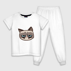 Пижама хлопковая детская Мем недовольный кот, цвет: белый