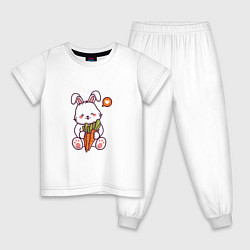 Пижама хлопковая детская Зайчик с морковками, цвет: белый