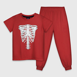 Пижама хлопковая детская Скелет грудная клетка, цвет: красный