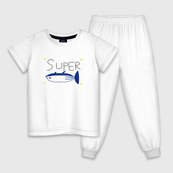 Пижама хлопковая детская БТС - Супер лосось, цвет: белый