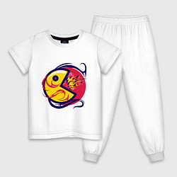 Пижама хлопковая детская Pacman из ретро игры извергает пламя, цвет: белый
