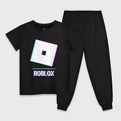 Пижама хлопковая детская Roblox в стиле glitch и баги графики, цвет: черный