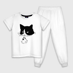 Пижама хлопковая детская Кот сидит в воде и сторожит утёнка, цвет: белый