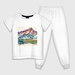 Пижама хлопковая детская Акварельные горы, цвет: белый