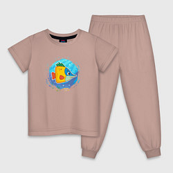 Пижама хлопковая детская Мультяшная морская рыбка, цвет: пыльно-розовый