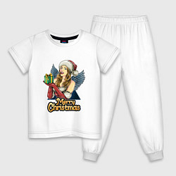 Пижама хлопковая детская Снегурочка с подарком, цвет: белый