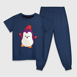 Пижама хлопковая детская Пингвин в шапке, цвет: тёмно-синий