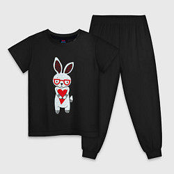 Пижама хлопковая детская Зайчонок с сердечком, цвет: черный