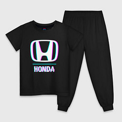 Пижама хлопковая детская Значок Honda в стиле glitch, цвет: черный