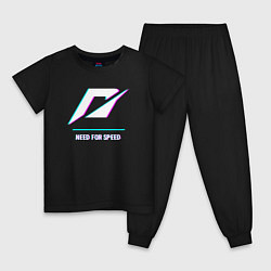 Пижама хлопковая детская Need for Speed в стиле glitch и баги графики, цвет: черный