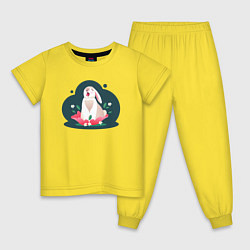 Пижама хлопковая детская Кролик в цветах, цвет: желтый