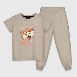 Пижама хлопковая детская Kawaii суши, цвет: миндальный