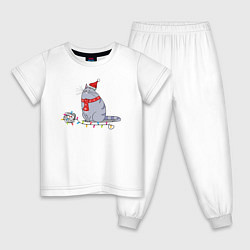 Пижама хлопковая детская Кошка Хлоя новогодняя, цвет: белый