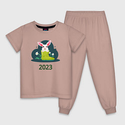 Пижама хлопковая детская Заяц в сапоге 2023, цвет: пыльно-розовый