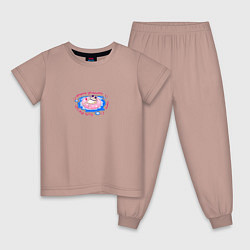 Пижама хлопковая детская Кот отдыхает в бассейне, цвет: пыльно-розовый