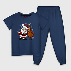 Пижама хлопковая детская Санта и олень, цвет: тёмно-синий